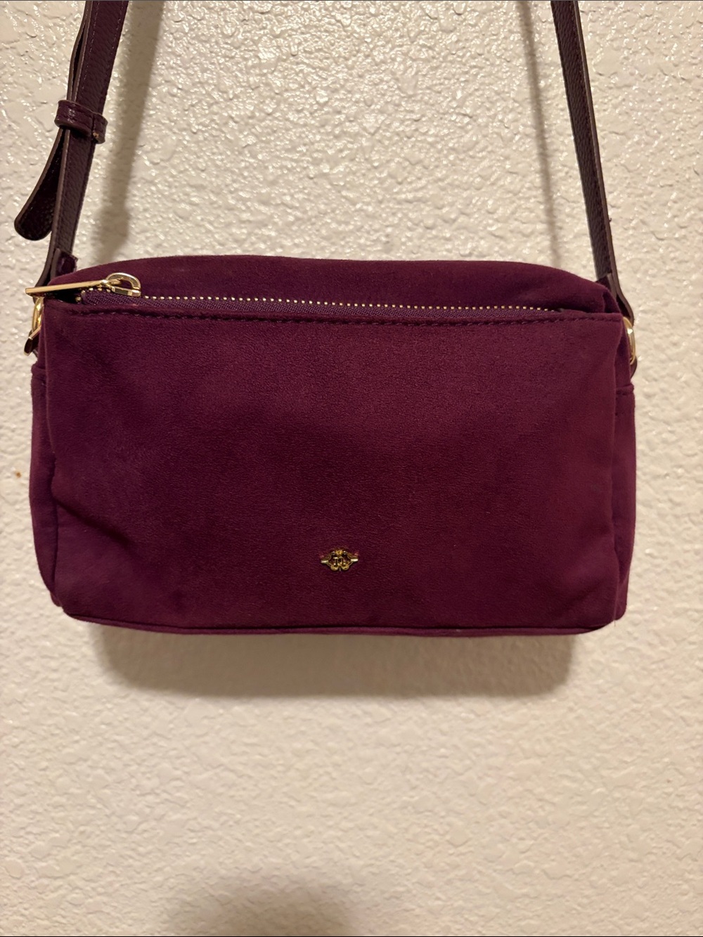 Nanette Lepore Plum Suede Crossbody with Adjustable Strap